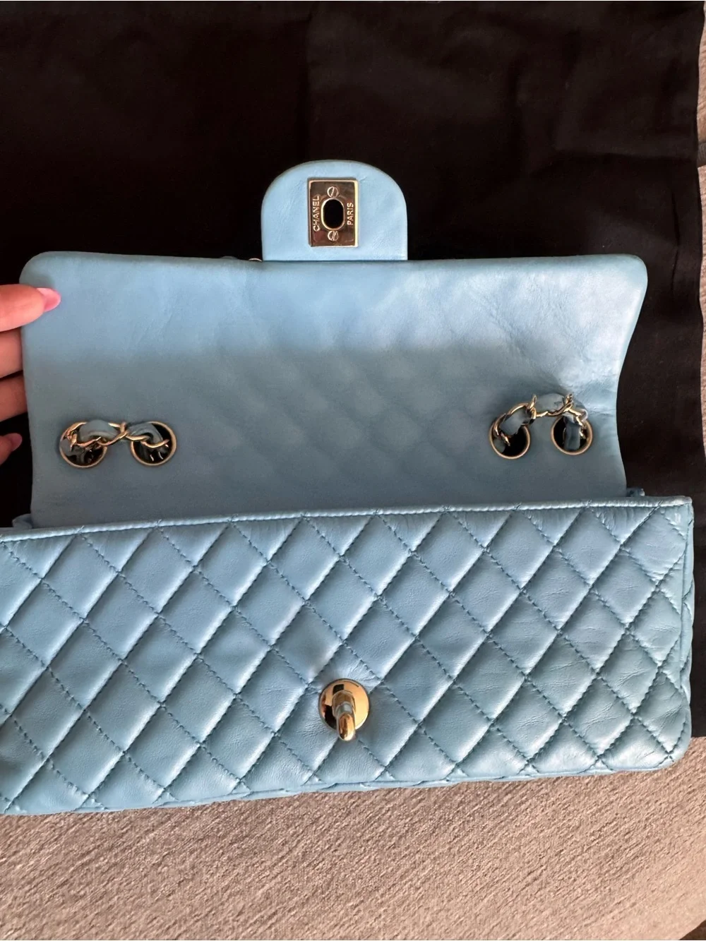 Vintage Chanel baby Blue single flap valentine east west edition